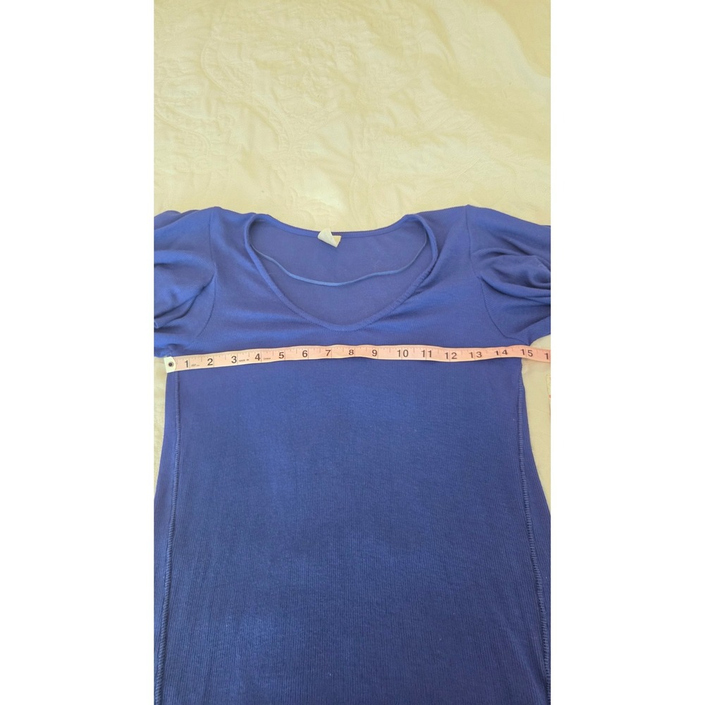 We The Free People Ruffle Long Sleeve V Neck Top Ribbed Knit Blue Medium M - Picture 4 of 12